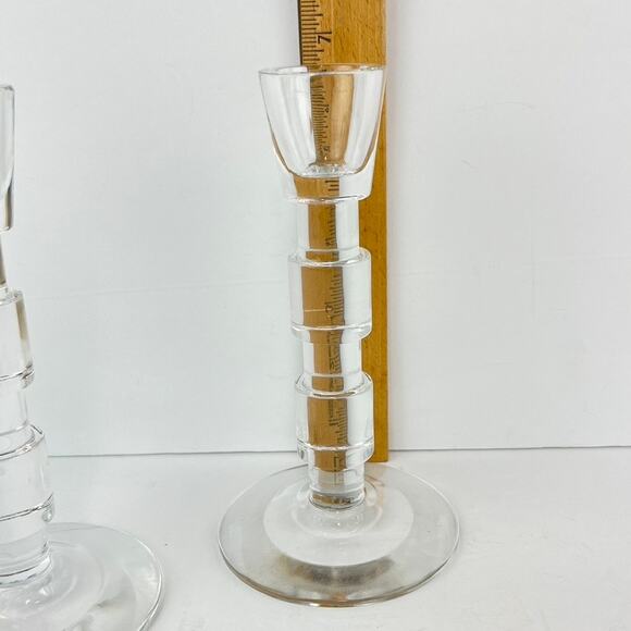 Pair of Calvin Klein Geometric Crystal Glass Candle Stick Holders - Picture 5 of 6